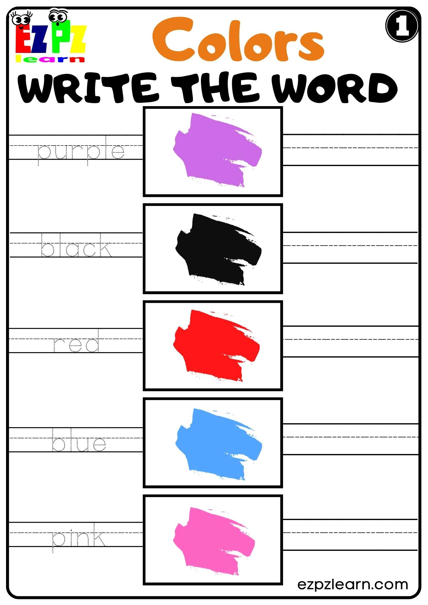 Colors Write the Word Worksheet for K5 Kindergarten and ESL PDF Download